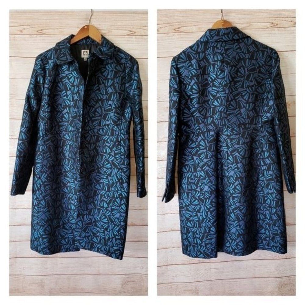 Anne Klein Snap Front Long Sleeve Coat Shell Print Lined Women's Size 6
